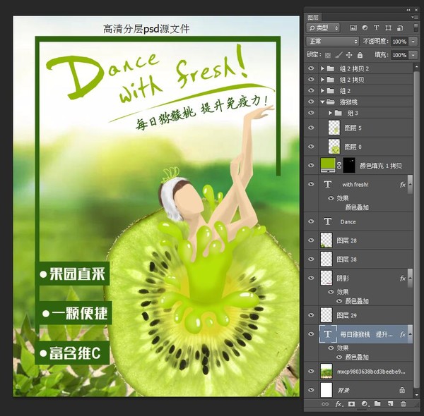 水果芭蕾奇異果獼猴桃綠果手繪插