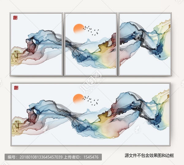 意境水墨山水,客廳沙發(fā)背景畫