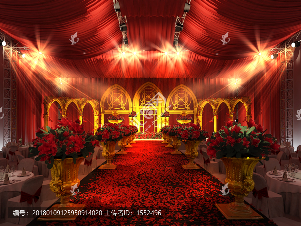 歐式紅金婚禮舞臺(tái)效果圖