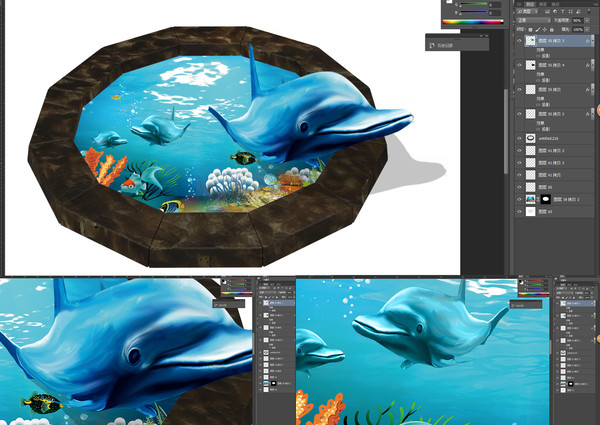 3D地井海豚,3D地板畫海豚