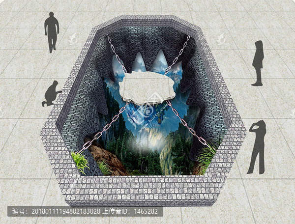 3D地板畫山脈,白磚地板畫