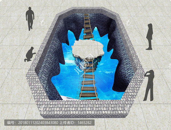 3D地板畫冰河,白磚地板畫