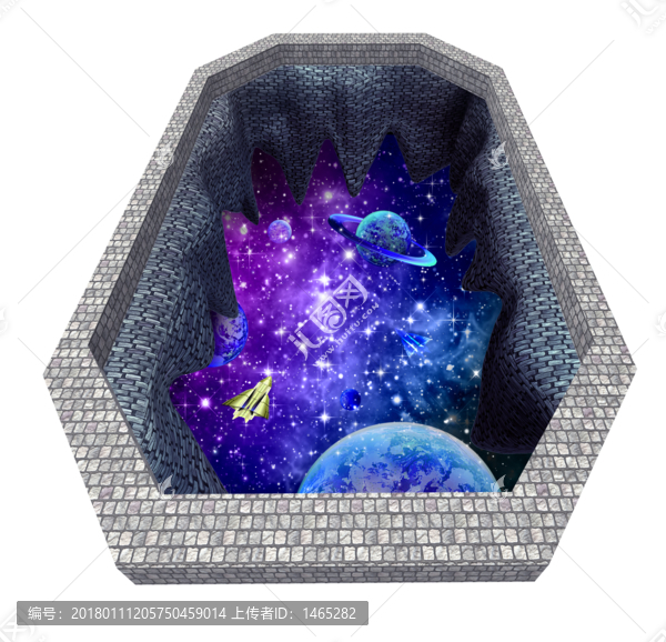 3D地板畫星空,白磚地板畫