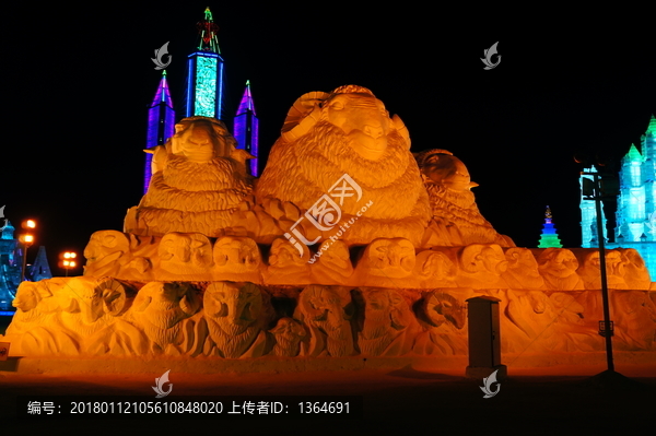 哈爾濱冰雪大世界雪雕三羊開泰