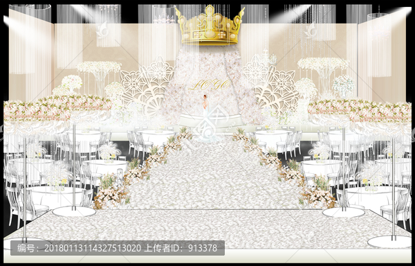 香檳色婚禮主舞臺(tái)儀式區(qū)效果圖