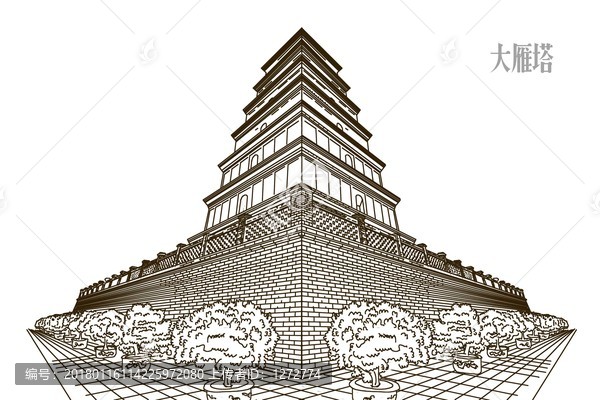 手繪大雁塔
