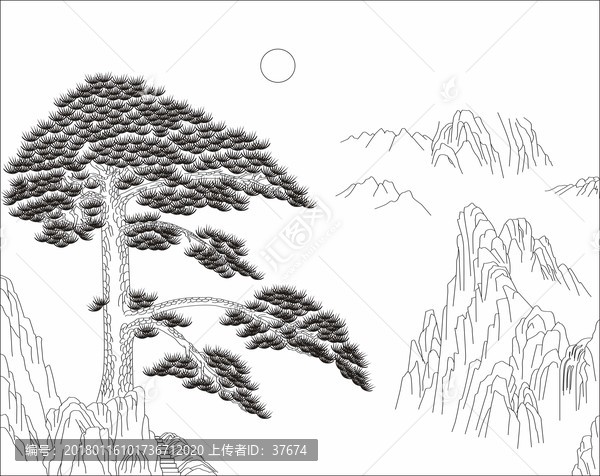 黃山迎客松刻繪圖,單線未閉合