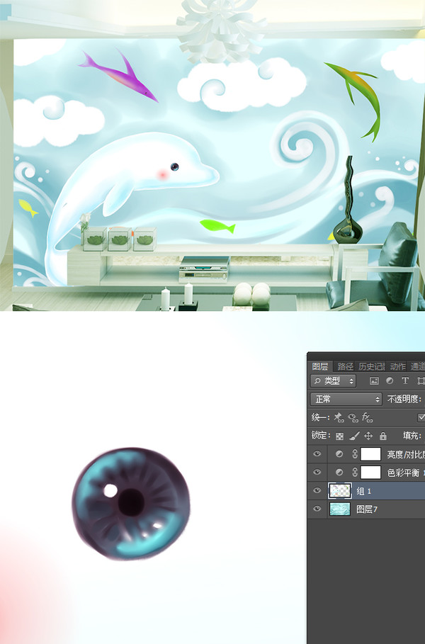 海豚魚藍色海洋兒童房背景墻