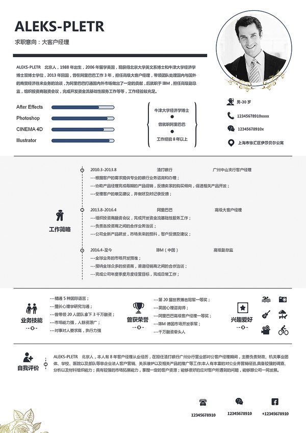 歐美簡(jiǎn)約商務(wù)風(fēng)個(gè)性求職簡(jiǎn)歷模板