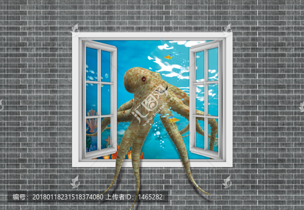 3D章魚壁畫貼圖