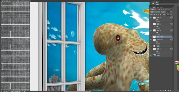 3D章魚壁畫貼圖