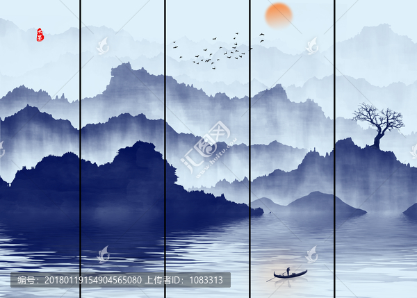 禪境水墨山水畫,水墨群山寫意