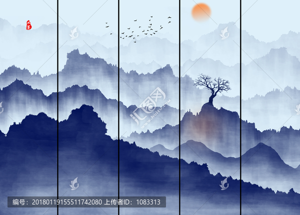 水墨群山云霧,意境水墨