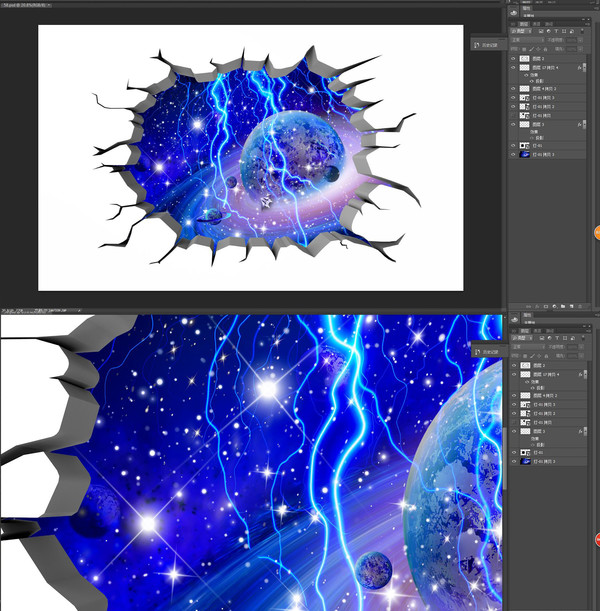 3D立体星球闪电壁画