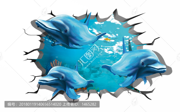 3D海豚立體壁畫