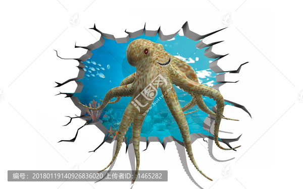 3D章鱼立体壁画