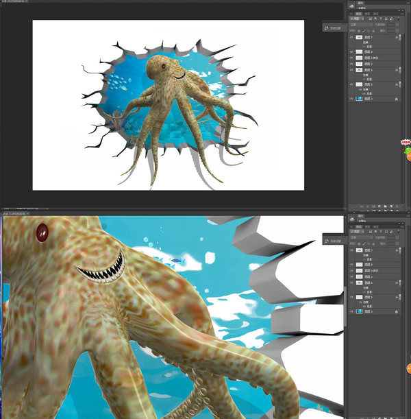 3D章魚立體壁畫