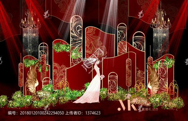 紅金色唯美婚禮背景
