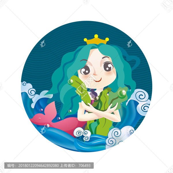 海姑娘插畫,美人魚,海鮮包裝圖