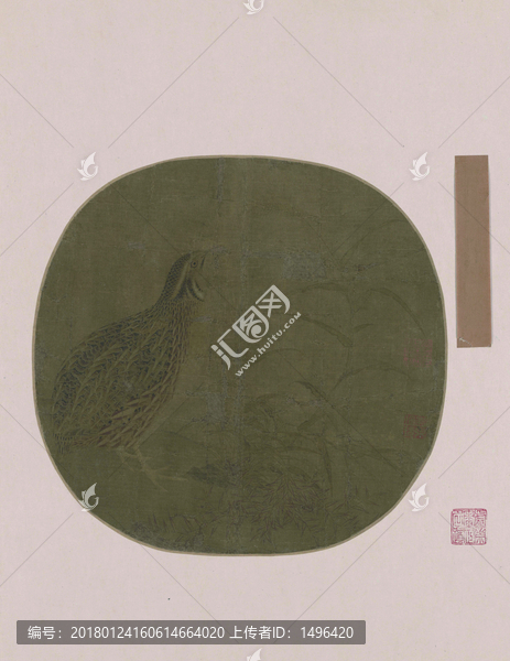宋人畫鵪鶉圖團(tuán)扇頁(yè)絹本