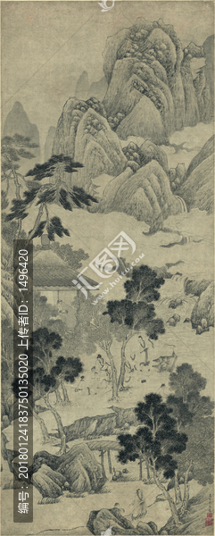 尤求墨筆山水人物軸