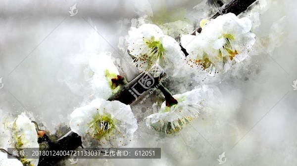 梨花樹枝藝術(shù)玻璃3D背景墻壁畫