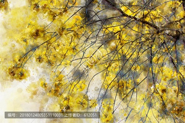 桂花樹枝樹林陽光3D壁畫合層