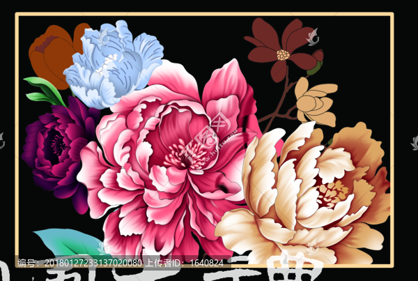 牡丹花,月餅包裝素材,花卉