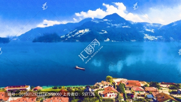 瑞士風(fēng)光水彩畫(huà),無(wú)分層