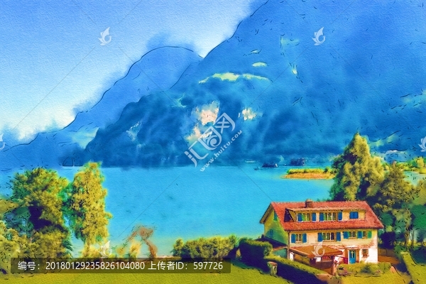 瑞士風(fēng)光水彩畫,無分層