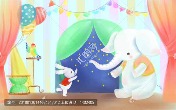 馬戲團(tuán)動(dòng)物兒童房背景墻