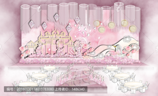 白粉色夢幻童話唯美城堡婚禮