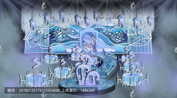 海洋風(fēng)婚禮水母魚群海浪婚禮設(shè)計(jì)