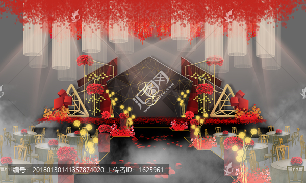 紅黑金色系婚禮舞臺(tái)