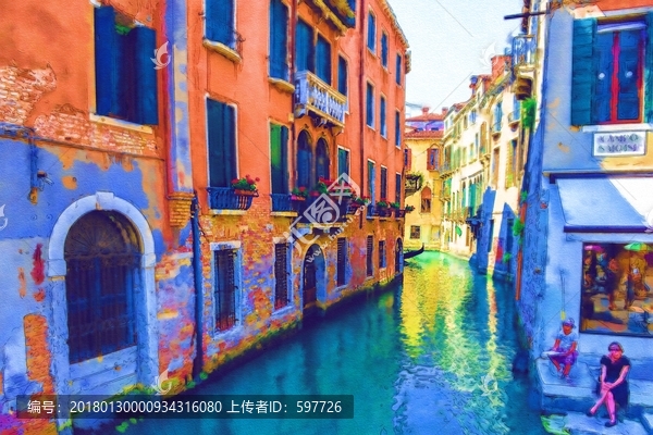 威尼斯水城水彩畫,不分層