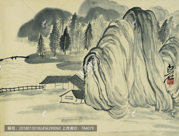 齊白石,借山圖國畫