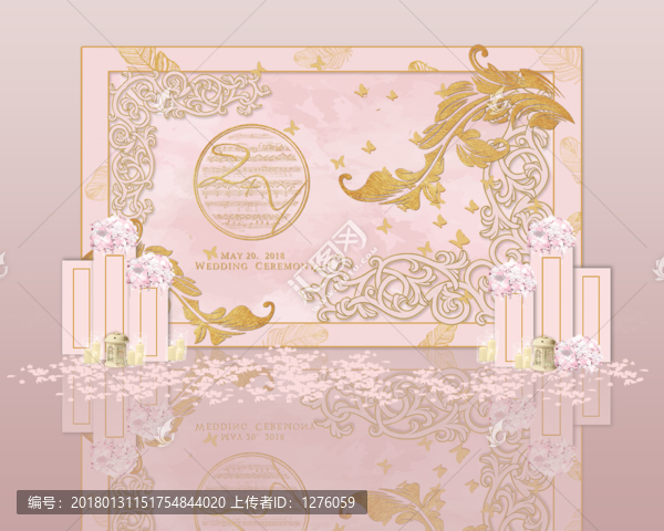 粉色歐式浪漫金色婚禮迎賓區(qū)
