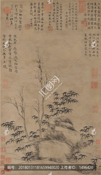 倪瓚古木竹石圖軸