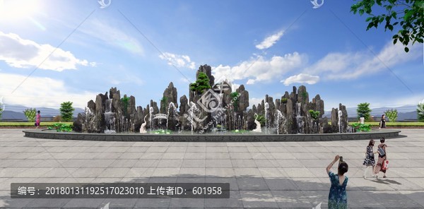 公園生態景觀假山跌水水池效果圖