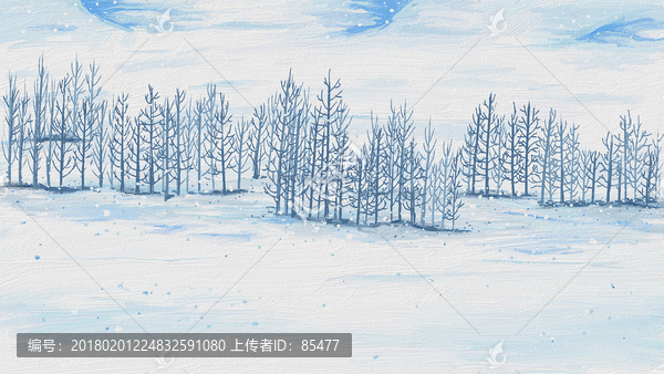 雪地树林油画,风景画