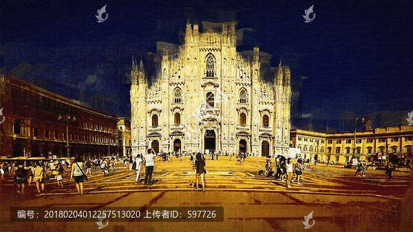 意大利米兰大教堂油画,无分层