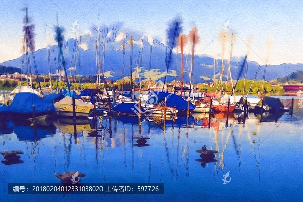 瑞士琉森湖水彩畫,無分層