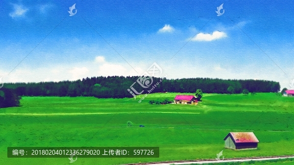 瑞士田園風(fēng)光水彩畫,無分層