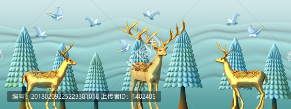 3D立體浮雕金色鹿北歐裝飾畫