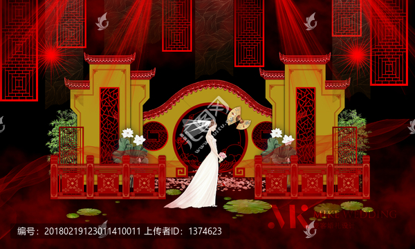 中式紅金婚禮背景