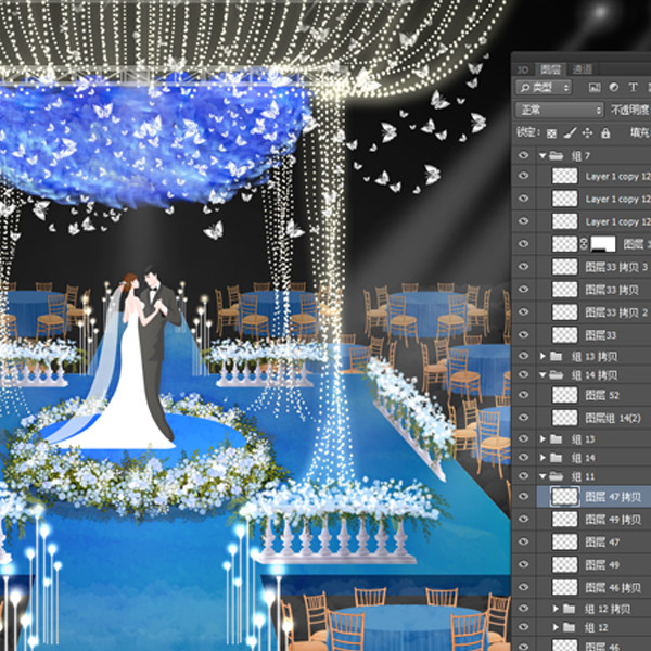蓝色海洋婚礼中央舞台效果图