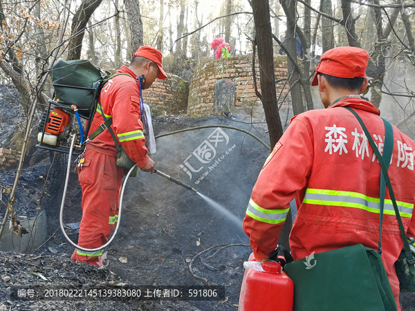 使用森林灭火器森林消防员