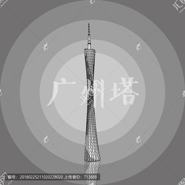 黑白線描廣州塔
