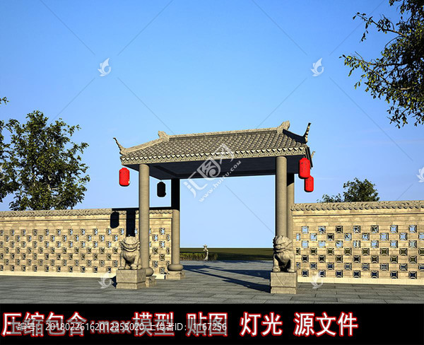 古建大門入口3D模型農(nóng)家樂大門