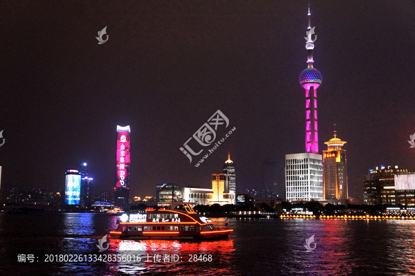 上海北外滩浙商银行游船夜景